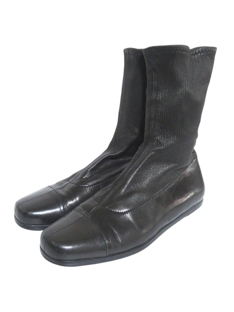 Chanel Stretch Flat Leather Short Boots 35 Black